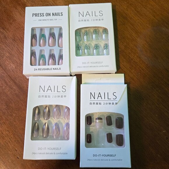 24pc Reusable Press-On Nails Set With Elegant Designs Lot - Picture 1 of 6